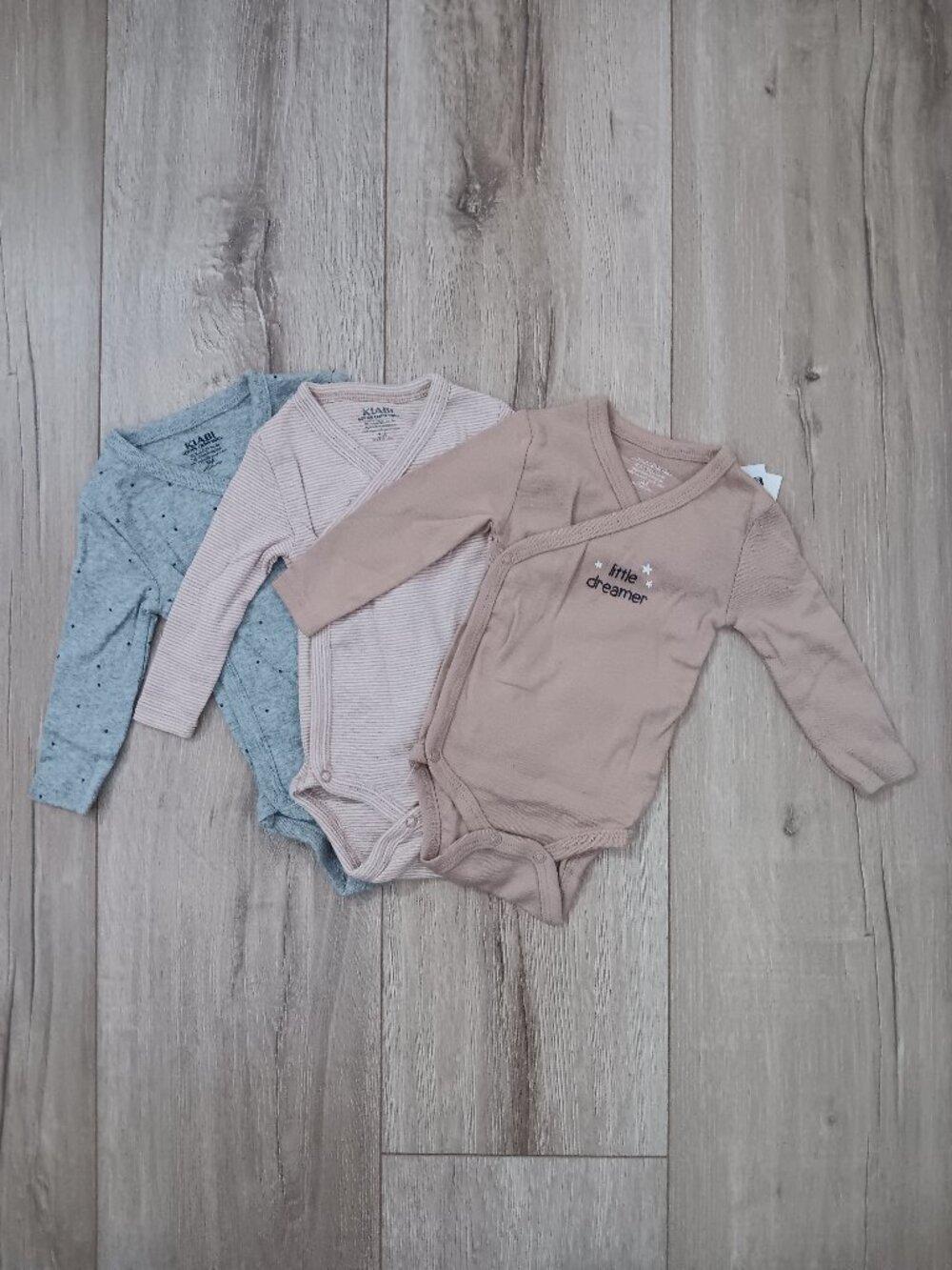 Kiabi Baby Bodysuits 3M Set 3 Pack Long Sleeve Wrap Side Snap